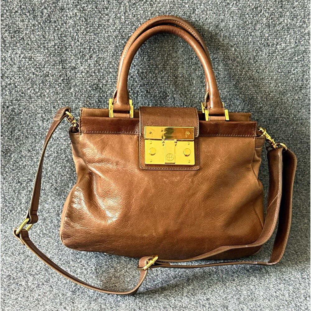 Tory Burch Norah Brown Satchel Top Handle Bag Zip Detachable Strap